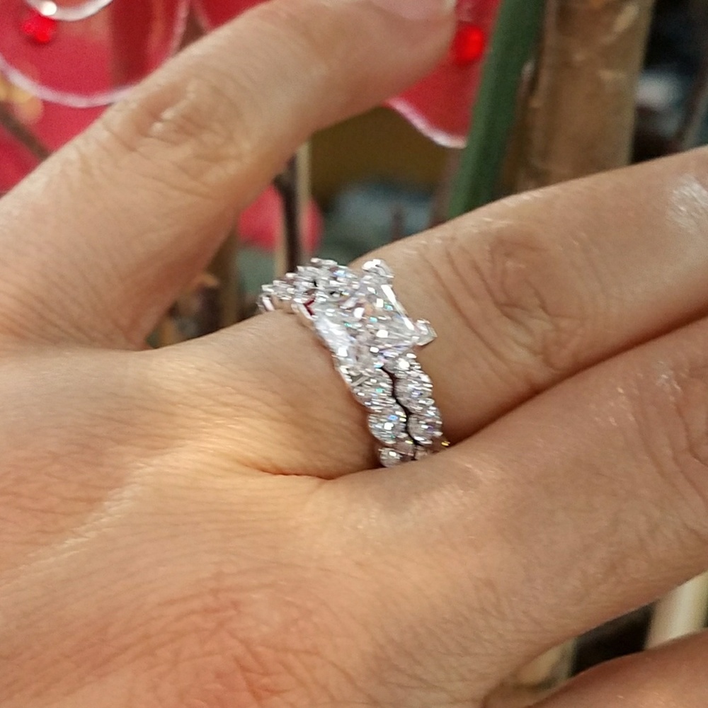 14k Solid White Gold 1.5ct Engagement Ring 2pc - Picture 14 of 16